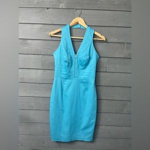 Andrew Marc Teal Blue Bodycon Cocktail Evening Party Mini Dress Sz 4 Minimalist